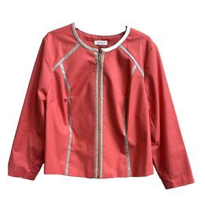 NWT Calvin Klein Pink Snakeskin Trim Collarless Full Zip Jacket Size‎ 18W rt 140